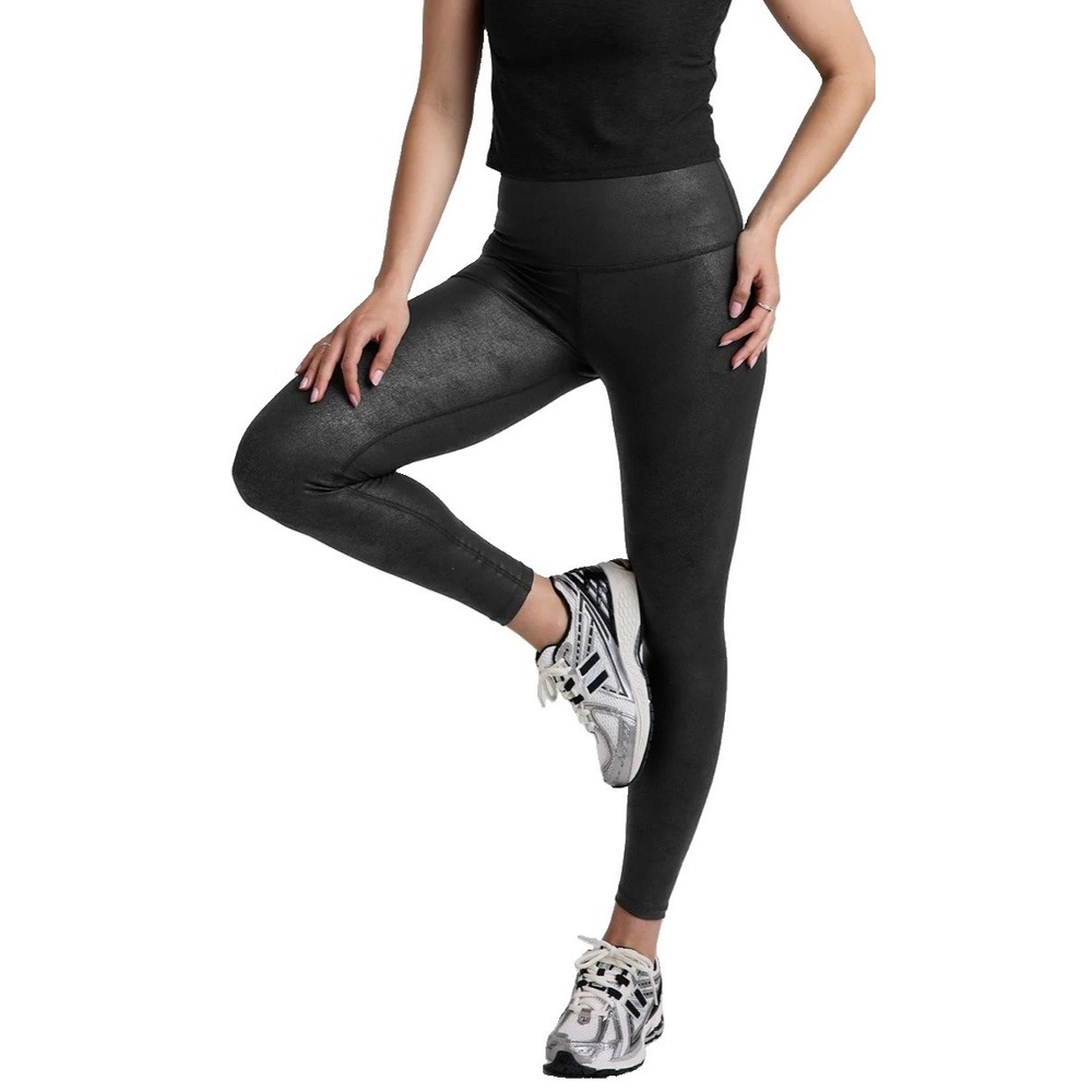Beyond Yoga Black Luxe Leatherette Foil High Waisted Midi Leggings Sz S Leather